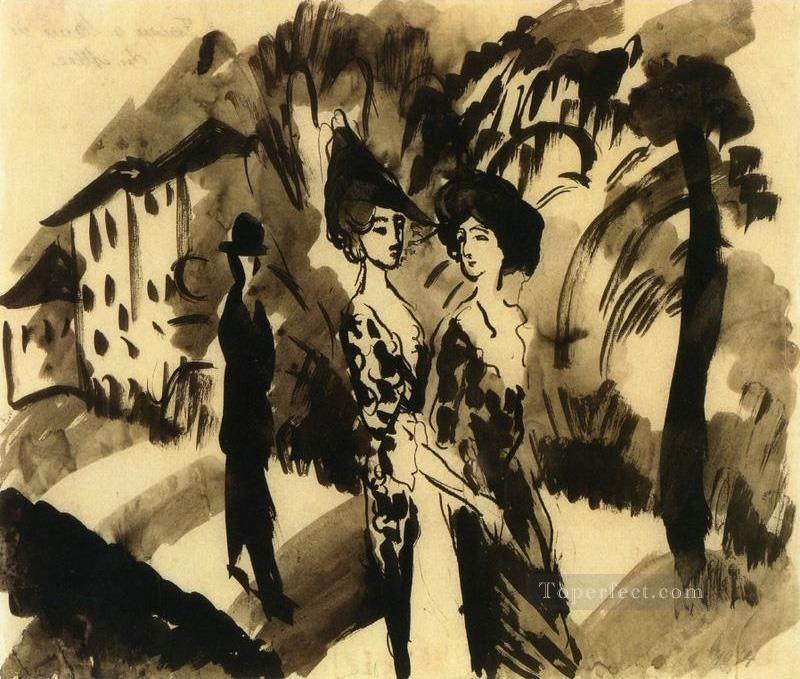 Two Women and an Manonan Avenue August Macke Oil Paintings
